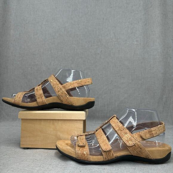 Vionic Amber Adjustable Sandals Strappy Tan Cork Slip‎ On Women's Size 8 - Picture 3 of 11